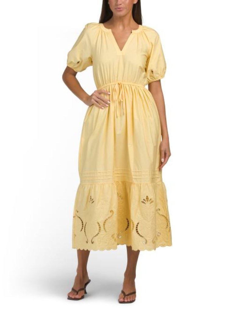 Moon River Eyelet Detail Midi Dress